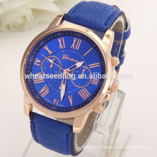 Latest design leather wrist geneva platinum watch ladies